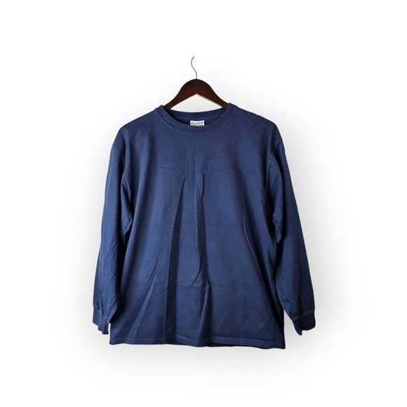 VINTAGE PLUMA Heavyweight 100% Cotton Navy Blue Long Sleeve Tee Shirt - M - Picture 2 of 5